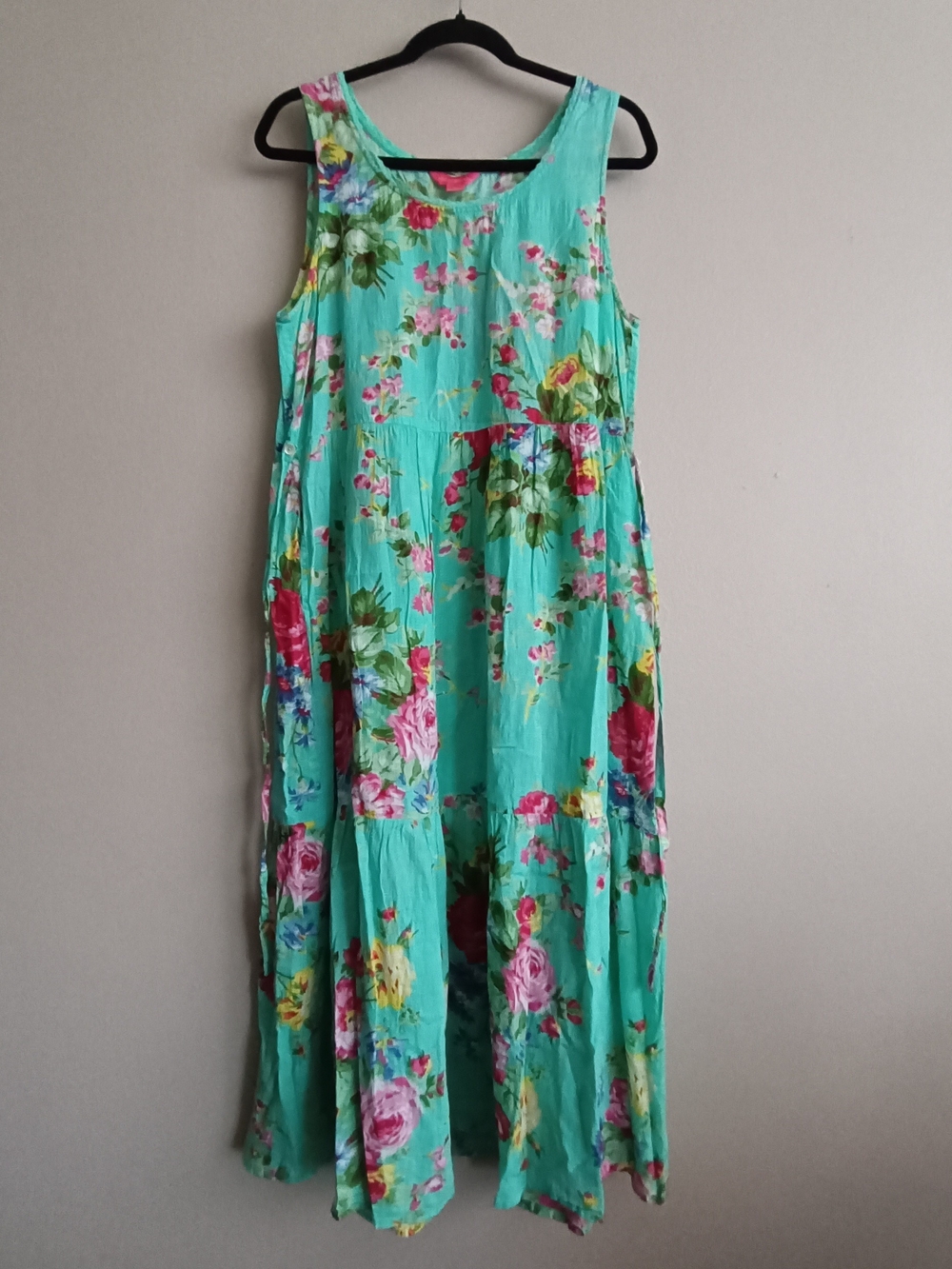 April Cornell Turquoise Floral Tiered Maxi Dress Size M Cottagecore
